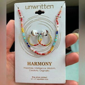 Harmony Gold Flash Plated Beaded Necklace and Hoop Set NWT